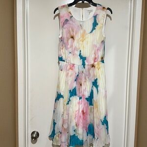 Calvin Klein Floral Midi Dress - Pink, Blue, Cream